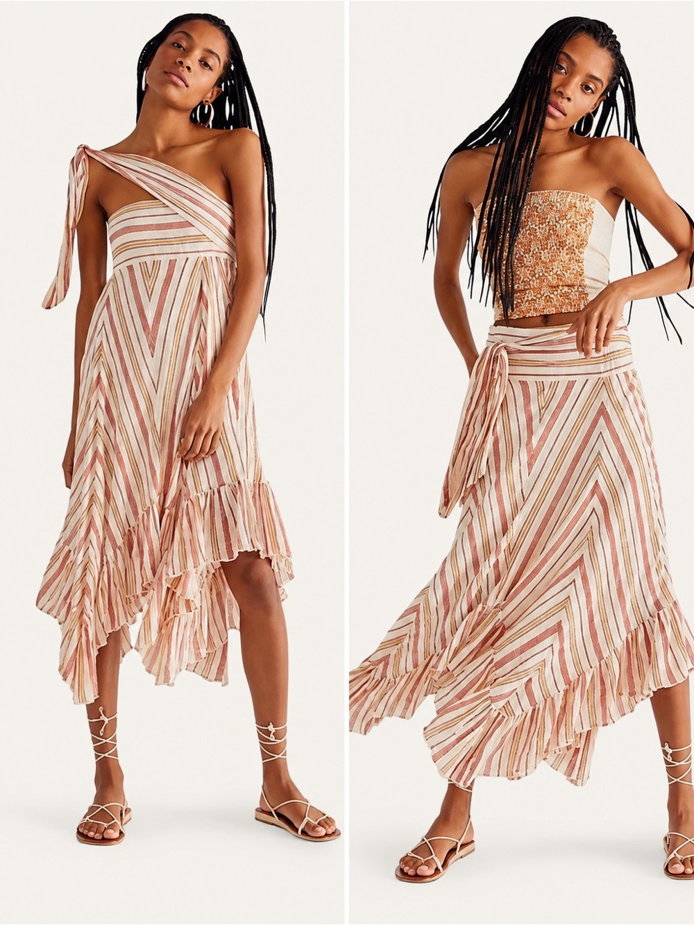Free People One Giselle Convertible One-Shoulder Striped Midi Dress M